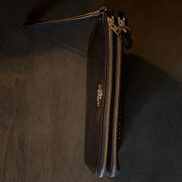 Coach Dark Navy Metalic Textured Leather Wristlet - Picture 2 of 8